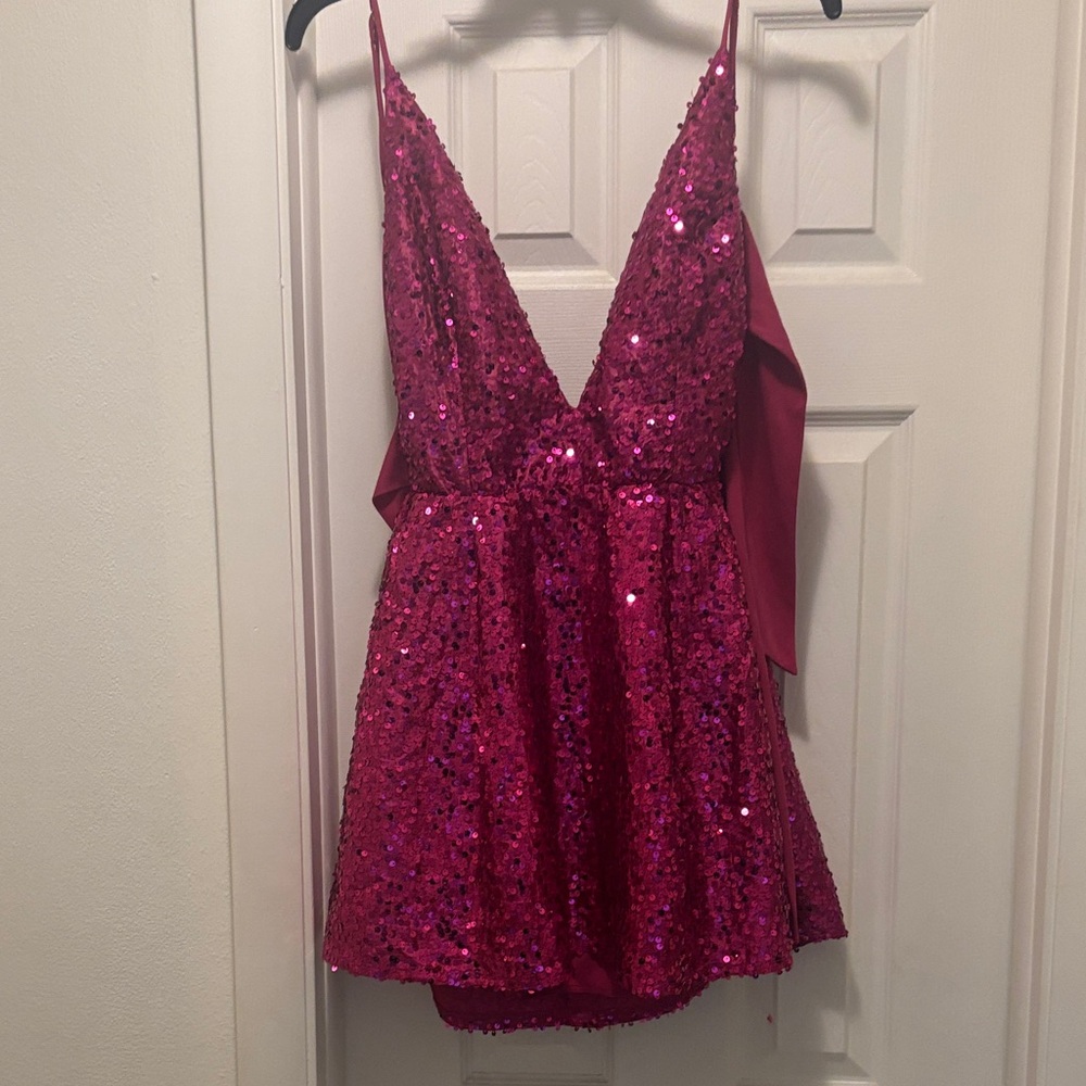 Lucy in the Sky Fuchsia Sequin Plunge Dress